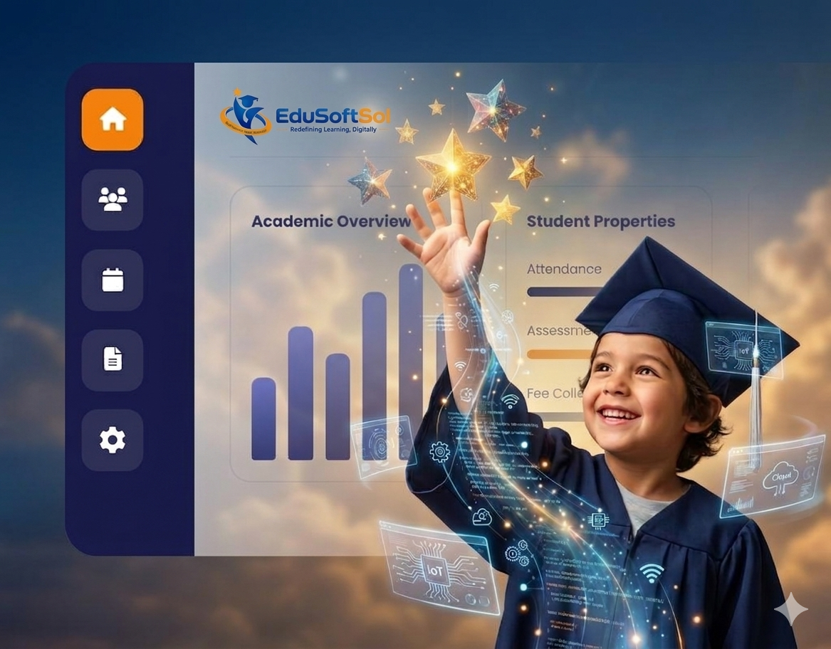Student in graduation gown reaching toward a glowing star